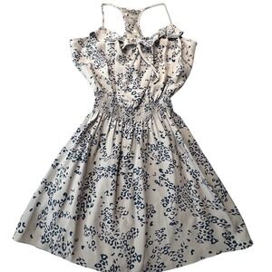 Pure Silk Leopard Print Smocked Waist Mini Dress Racerback Ruffle Tan Black